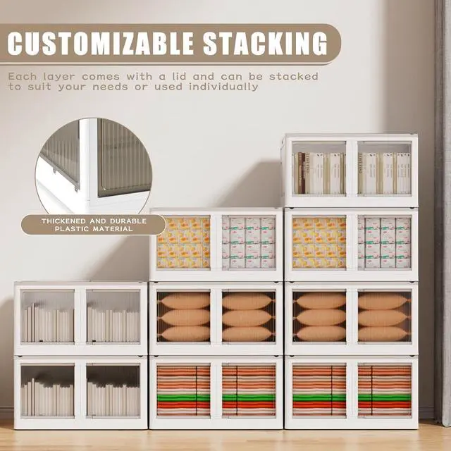 Alt view image 3 of 6 - 128 GAL Large Plastic Stackable Storage Bins with Wheels and Lids - Collapsible Closet Organizer for Bedroom, Kitchen, Office
