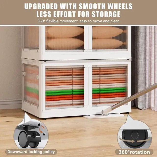 Alt view image 4 of 6 - 128 GAL Large Plastic Stackable Storage Bins with Wheels and Lids - Collapsible Closet Organizer for Bedroom, Kitchen, Office