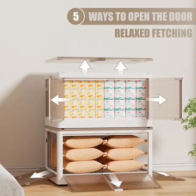 Alt view image 6 of 6 - 128 GAL Large Plastic Stackable Storage Bins with Wheels and Lids - Collapsible Closet Organizer for Bedroom, Kitchen, Office