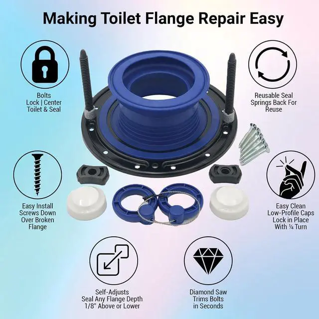 Alt view image 2 of 7 - One N Done Toilet Flange Repair Kit - Toilet Kit For Low or Broken Flange. Toilet Wax Ring Replacement Kit W/Toilet Flange Extender Kit, Easy Toilet Bolts, & Toilet Caps For Bottom of Toilet. (2 Ea)