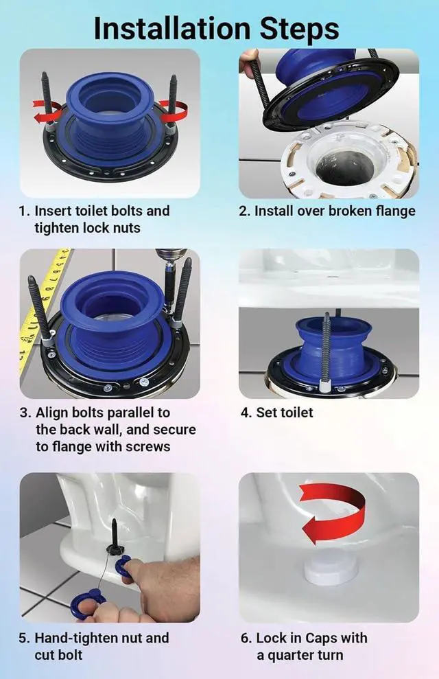 Alt view image 4 of 7 - One N Done Toilet Flange Repair Kit - Toilet Kit For Low or Broken Flange. Toilet Wax Ring Replacement Kit W/Toilet Flange Extender Kit, Easy Toilet Bolts, & Toilet Caps For Bottom of Toilet. (2 Ea)