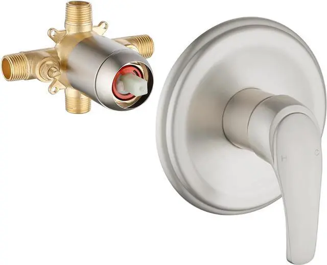 Main image of Wall Mount Rough-In Valve Shower Valves Shower Faucet Bathroom Trim Kit Single Handle Tub Shower Valve Mixer Brushed Nickel