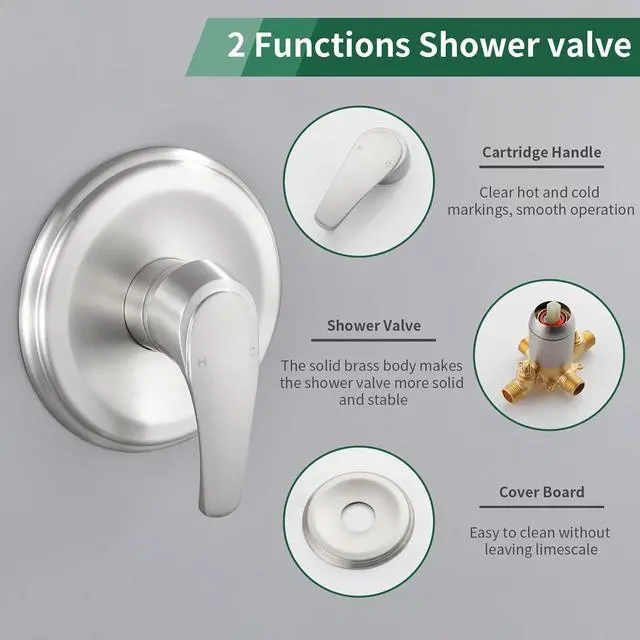 Alt view image 4 of 6 - Wall Mount Rough-In Valve Shower Valves Shower Faucet Bathroom Trim Kit Single Handle Tub Shower Valve Mixer Brushed Nickel