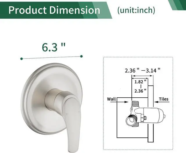 Alt view image 6 of 6 - Wall Mount Rough-In Valve Shower Valves Shower Faucet Bathroom Trim Kit Single Handle Tub Shower Valve Mixer Brushed Nickel