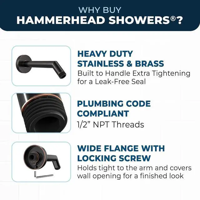 Alt view image 2 of 7 - ® Solid Metal 7 Inch Shower Arm and Flange with Set Screw, Oil Rubbed Bronze | Wall Elbow Pipe and Cover Plate | Universal Replacement Part for Showerheads