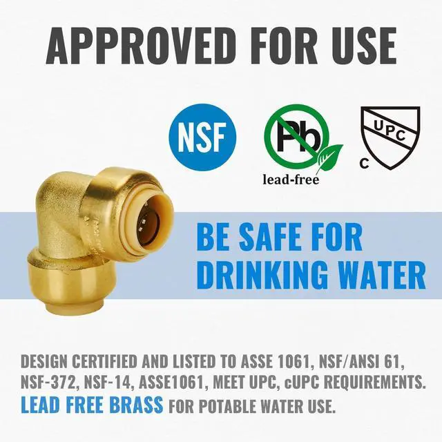 Alt view image 3 of 7 - 1/2 Inch 90 Degree Elbow, Push Pex Elbow 1/2 Inch, No Lead Brass Push-to-Connect Plumbing Fittings for PEX Pipe, Copper, CPVC, with 1 Disconnect Clip, Pack of 12