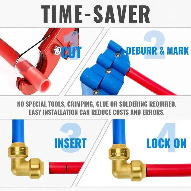 Alt view image 6 of 7 - 1/2 Inch 90 Degree Elbow, Push Pex Elbow 1/2 Inch, No Lead Brass Push-to-Connect Plumbing Fittings for PEX Pipe, Copper, CPVC, with 1 Disconnect Clip, Pack of 12