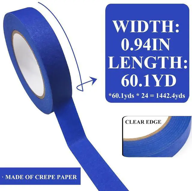 Alt view image 2 of 7 - Blue Masking Tape, Painters Tape, Painting Tape (1442.4yd=0.94IN*60.1yd*24), Original Multi-Surface Easy Removal Paint Tape with Medium Adhesive Backing for Indoor Outdoor Use, 24 Rolls