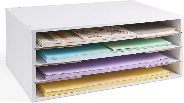 Main image of 12x18 Construction Paper Organizer, 4-Tiers Paper Storage Shelf, Wooden Desk Organizer, File Holder and Letter Tray for Office, Home, Classroom
