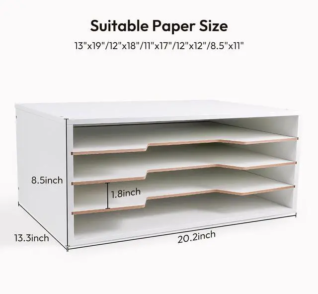 Alt view image 2 of 6 - 12x18 Construction Paper Organizer, 4-Tiers Paper Storage Shelf, Wooden Desk Organizer, File Holder and Letter Tray for Office, Home, Classroom