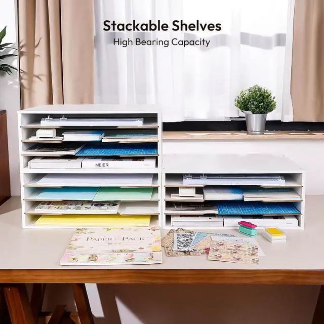 Alt view image 5 of 6 - 12x18 Construction Paper Organizer, 4-Tiers Paper Storage Shelf, Wooden Desk Organizer, File Holder and Letter Tray for Office, Home, Classroom