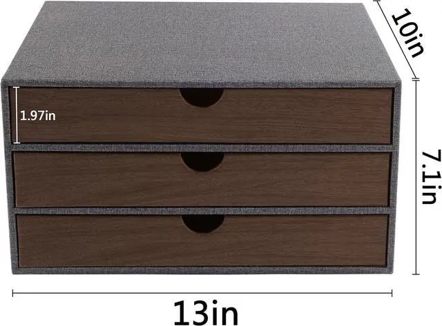 Alt view image 3 of 7 - Cloth-effect Faux Leather Desk Organizer File Cabinet Executive Office Supplies Desktop Filing A4 Contract Document Stackable Storage Box with 3 Drawers (Grey)