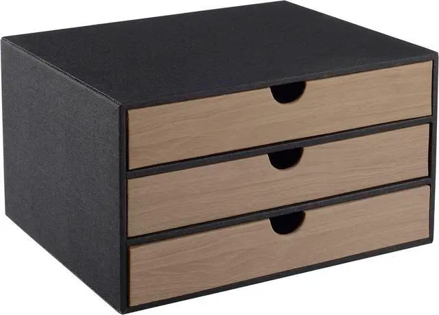 Main image of Fashion Multicolor Collocation Leather Desk Organizer File Cabinet Executive Office Supplies Desktop Filing A4 Contract Document Stackable Storage Box with 3 Drawers (Black)