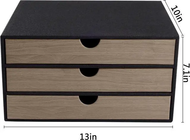 Alt view image 3 of 7 - Fashion Multicolor Collocation Leather Desk Organizer File Cabinet Executive Office Supplies Desktop Filing A4 Contract Document Stackable Storage Box with 3 Drawers (Black)