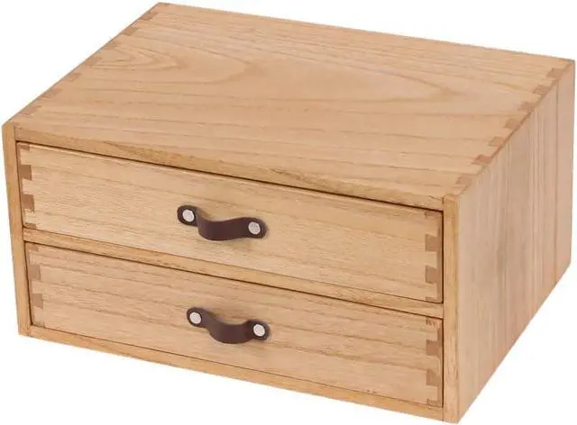 Main image of Wooden Desk Organizer with 2 Drawers - Desktop Storage Drawers for Office Supplies File Paper Storage - Wood Chest/Small Cabinets for Jewelry Dresser Kitchen Counter (FAX2C-LT