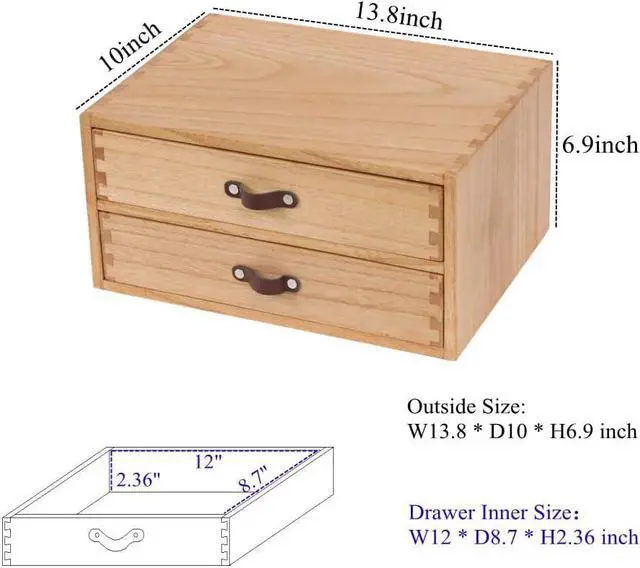 Alt view image 3 of 7 - Wooden Desk Organizer with 2 Drawers - Desktop Storage Drawers for Office Supplies File Paper Storage - Wood Chest/Small Cabinets for Jewelry Dresser Kitchen Counter (FAX2C-LT