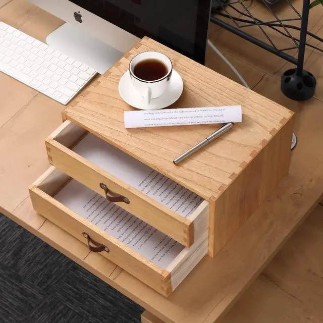 Alt view image 7 of 7 - Wooden Desk Organizer with 2 Drawers - Desktop Storage Drawers for Office Supplies File Paper Storage - Wood Chest/Small Cabinets for Jewelry Dresser Kitchen Counter (FAX2C-LT