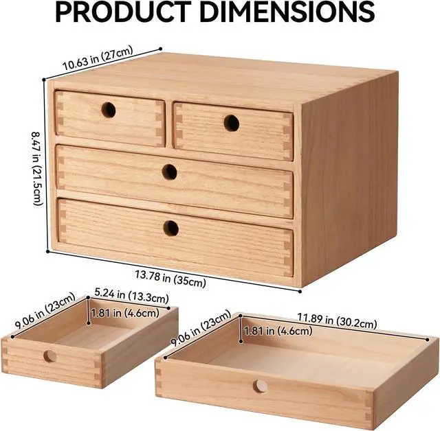 Alt view image 3 of 7 - Natural Wood Desktop Organizers with Drawers - Home Workspace Office Supplies Wooden Storage Box Shelf Case - Hold Makeup Box (NA, 3-Layer &4 Drawers)
