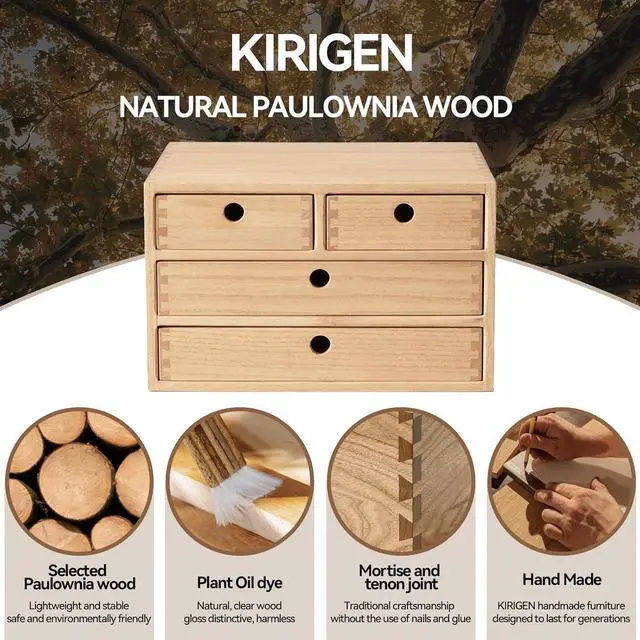 Alt view image 7 of 7 - Natural Wood Desktop Organizers with Drawers - Home Workspace Office Supplies Wooden Storage Box Shelf Case - Hold Makeup Box (NA, 3-Layer &4 Drawers)