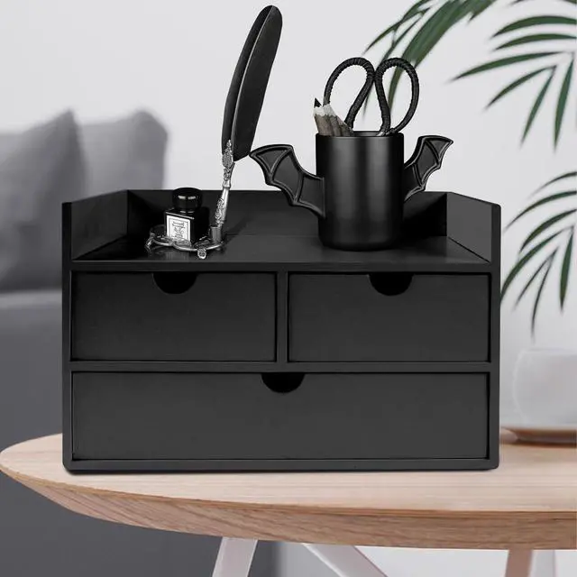 Alt view image 2 of 7 - Desk Organizer with Drawers Countertop Drawer Organizer Drawers for Desk Top Home Office Workspace Bathroom Toiletries Supplies (black with shelf)