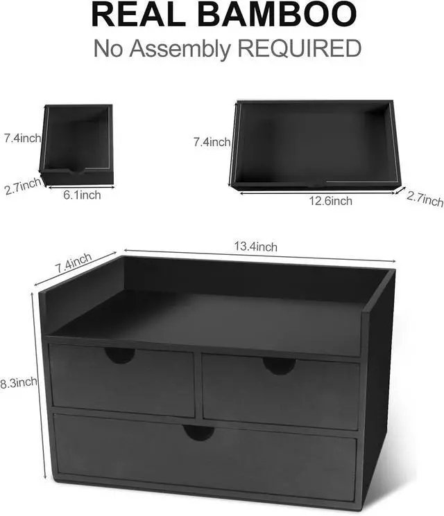 Alt view image 3 of 7 - Desk Organizer with Drawers Countertop Drawer Organizer Drawers for Desk Top Home Office Workspace Bathroom Toiletries Supplies (black with shelf)
