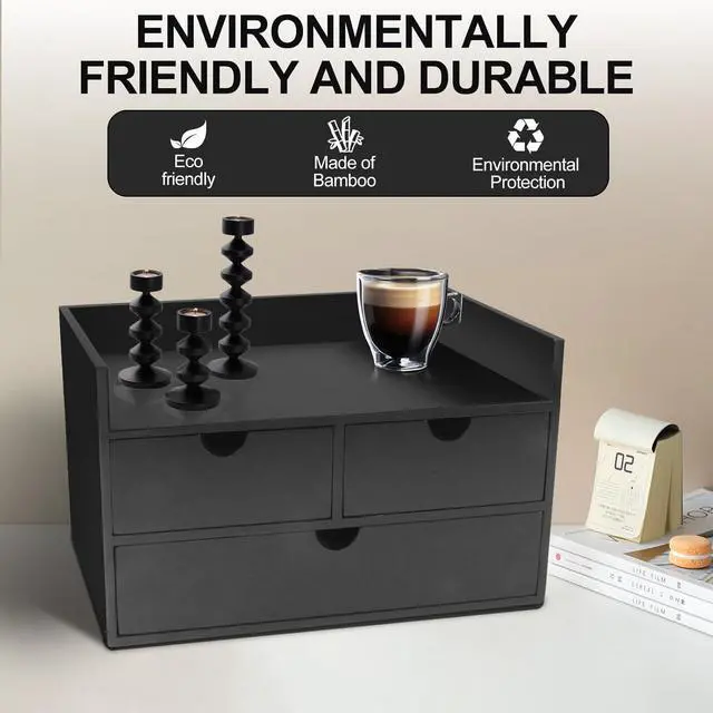 Alt view image 4 of 7 - Desk Organizer with Drawers Countertop Drawer Organizer Drawers for Desk Top Home Office Workspace Bathroom Toiletries Supplies (black with shelf)