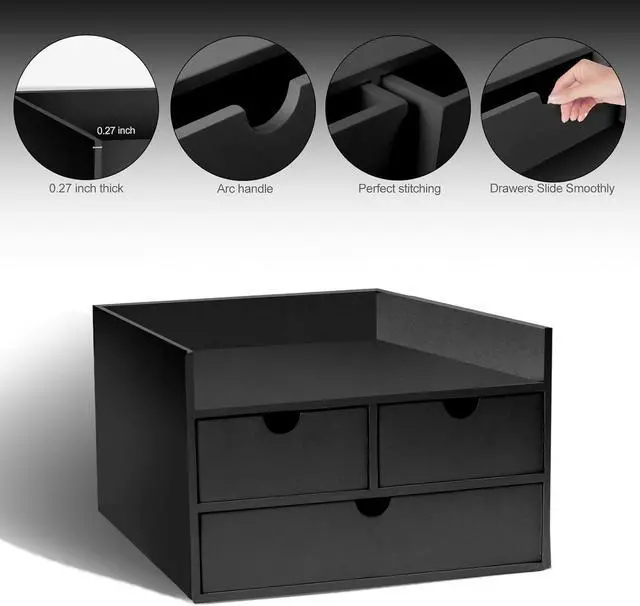 Alt view image 6 of 7 - Desk Organizer with Drawers Countertop Drawer Organizer Drawers for Desk Top Home Office Workspace Bathroom Toiletries Supplies (black with shelf)