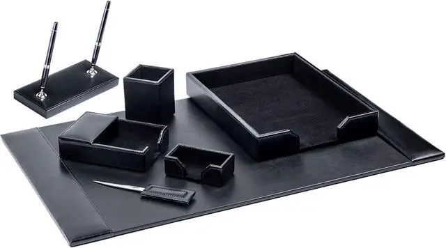 Main image of Bonded Set Luxury Leather Desk Pad & Desk Organization Essentials, 7 Piece, Black