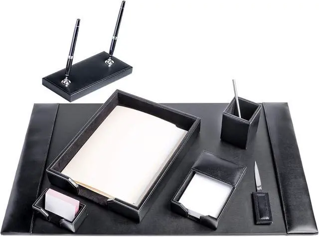 Alt view image 2 of 3 - Bonded Set Luxury Leather Desk Pad & Desk Organization Essentials, 7 Piece, Black