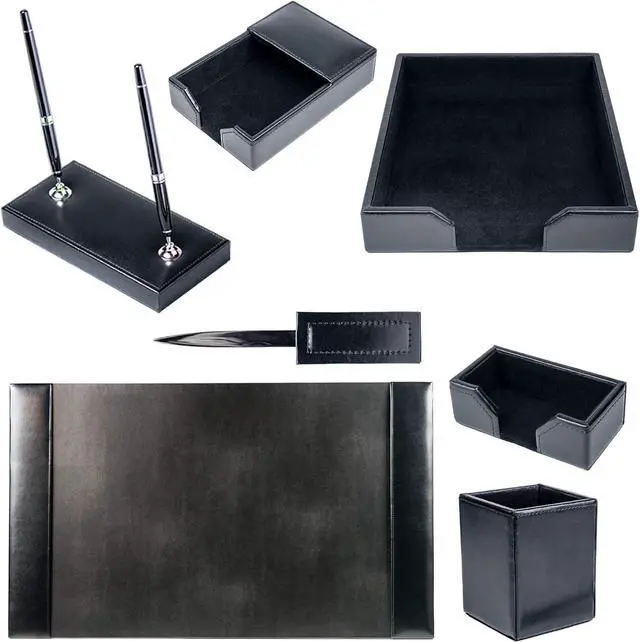 Alt view image 3 of 3 - Bonded Set Luxury Leather Desk Pad & Desk Organization Essentials, 7 Piece, Black