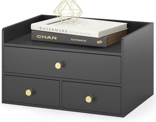 Main image of Bamboo Desk Organizer with Drawers Wooden Desktop Storage Drawers for Bills Office Supplies Kitchen Utensils Organizing Tool for Home Classroom Organization No Assembly (3 Drawers, Black)