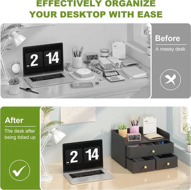 Alt view image 7 of 7 - Bamboo Desk Organizer with Drawers Wooden Desktop Storage Drawers for Bills Office Supplies Kitchen Utensils Organizing Tool for Home Classroom Organization No Assembly (3 Drawers, Black)