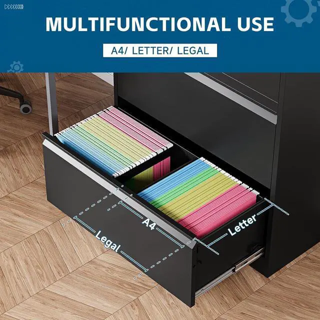 Alt view image 4 of 7 - 2-Drawer Metal File Cabinet, Lateral Vertical Filing Cabinets for Home Office, Locking File Cabinet with Storage Shelves, Legal/Letter/A4 Size Office File Cabinet, (Black, Assemble Required)