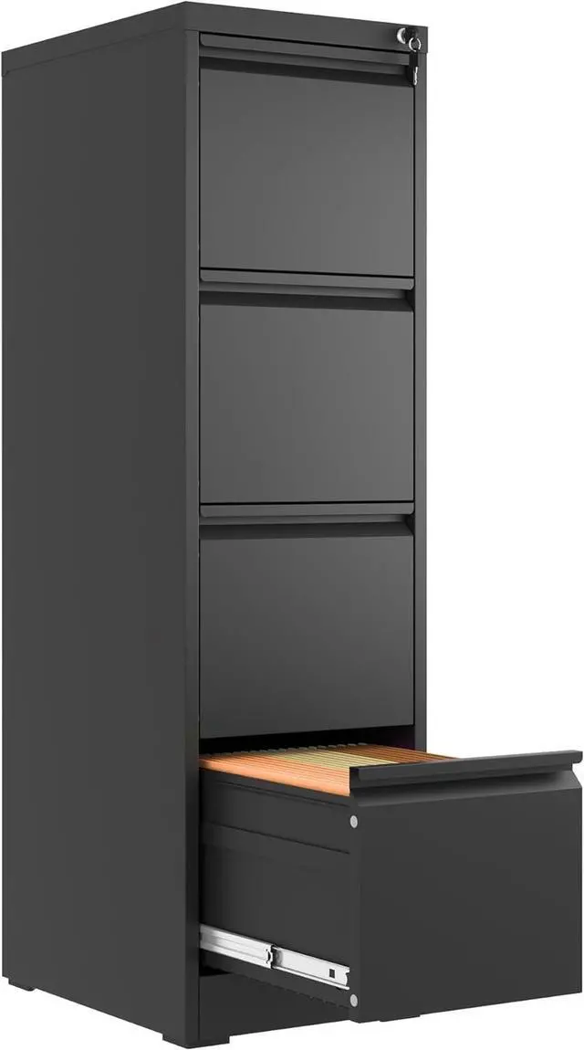 Main image of 4 Drawer File Cabinet with Lock,Metal Vertical Filing Cabinets for Home Office,Heavy Duty File Storage Cabinet for Letter/Legal/A4/F4 Size File,Assembly Require (Black, Vertical 4 Drawer)
