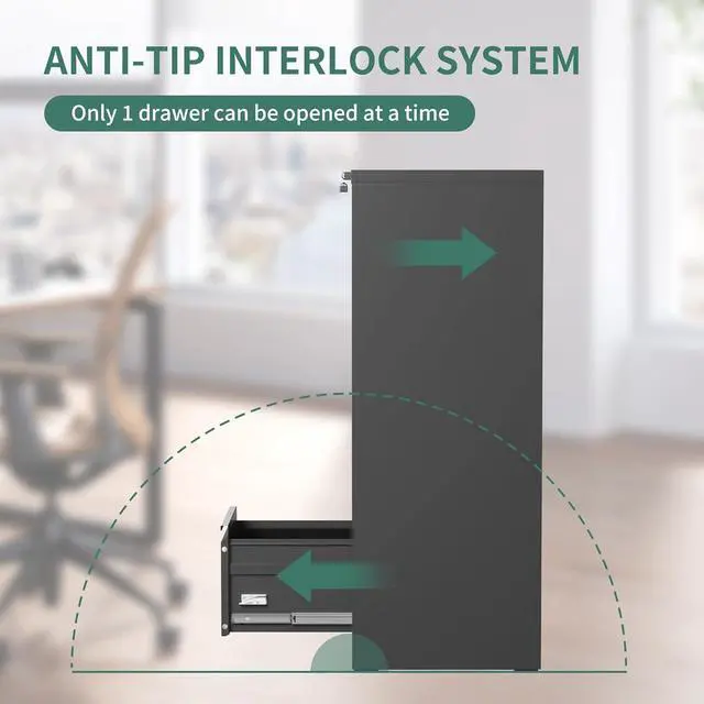 Alt view image 4 of 6 - 4 Drawer File Cabinet with Lock,Metal Vertical Filing Cabinets for Home Office,Heavy Duty File Storage Cabinet for Letter/Legal/A4/F4 Size File,Assembly Require (Black, Vertical 4 Drawer)