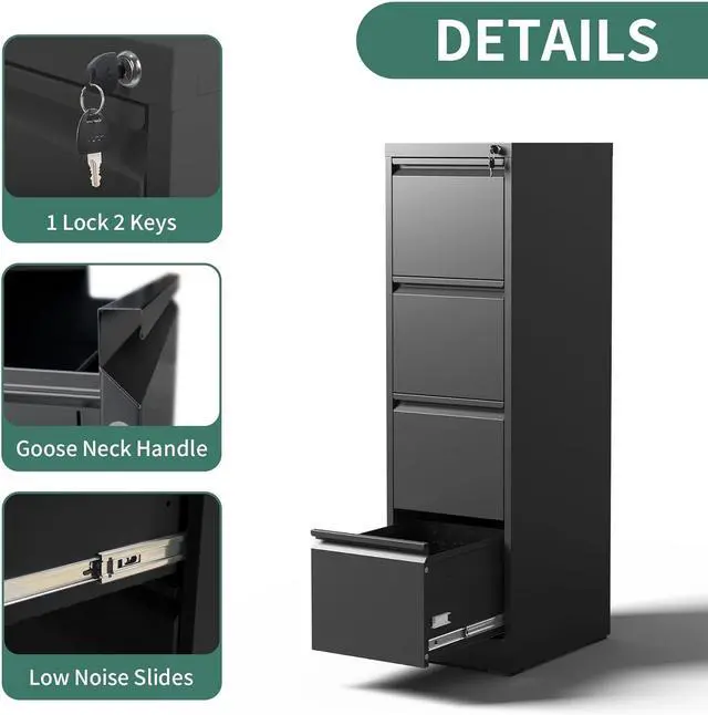 Alt view image 5 of 6 - 4 Drawer File Cabinet with Lock,Metal Vertical Filing Cabinets for Home Office,Heavy Duty File Storage Cabinet for Letter/Legal/A4/F4 Size File,Assembly Require (Black, Vertical 4 Drawer)