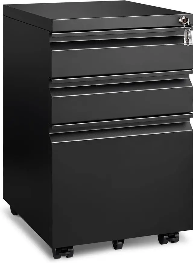 Main image of 3 Drawer File Cabinet for Home Office, Under Desk Mobile Filing Cabinet with Lock for A4-Size/Letter-Size/Legal-Size, Black (HSEJ-3D)