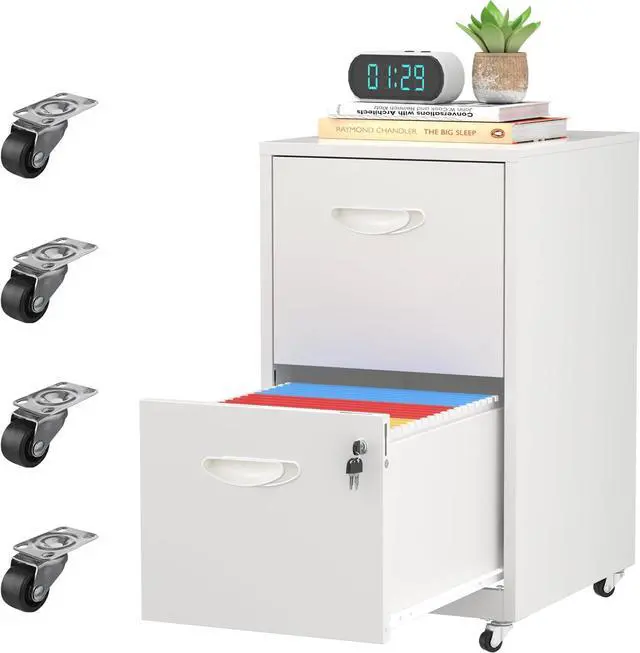 Main image of 2 Drawer Rolling File Cabinet with Lock,Filing Cabinets for Home Office,Two Drawer File Cabinet, Mobile Under Desk Cabinets,Black Printer Stand with Wheels Fit Letter/A4,Assembly Required
