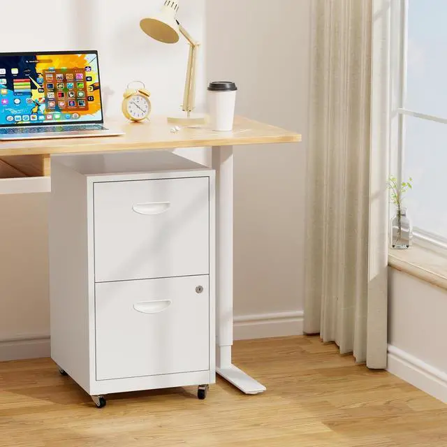 Alt view image 2 of 7 - 2 Drawer Rolling File Cabinet with Lock,Filing Cabinets for Home Office,Two Drawer File Cabinet, Mobile Under Desk Cabinets,Black Printer Stand with Wheels Fit Letter/A4,Assembly Required