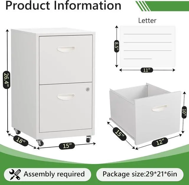 Alt view image 3 of 7 - 2 Drawer Rolling File Cabinet with Lock,Filing Cabinets for Home Office,Two Drawer File Cabinet, Mobile Under Desk Cabinets,Black Printer Stand with Wheels Fit Letter/A4,Assembly Required