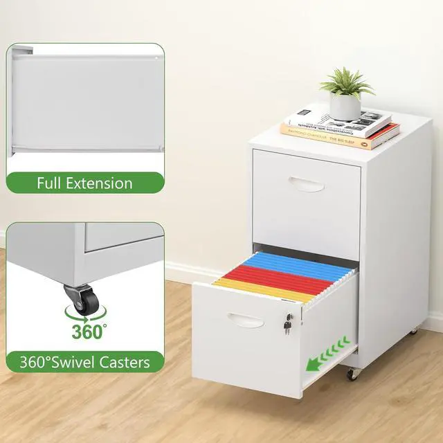 Alt view image 4 of 7 - 2 Drawer Rolling File Cabinet with Lock,Filing Cabinets for Home Office,Two Drawer File Cabinet, Mobile Under Desk Cabinets,Black Printer Stand with Wheels Fit Letter/A4,Assembly Required