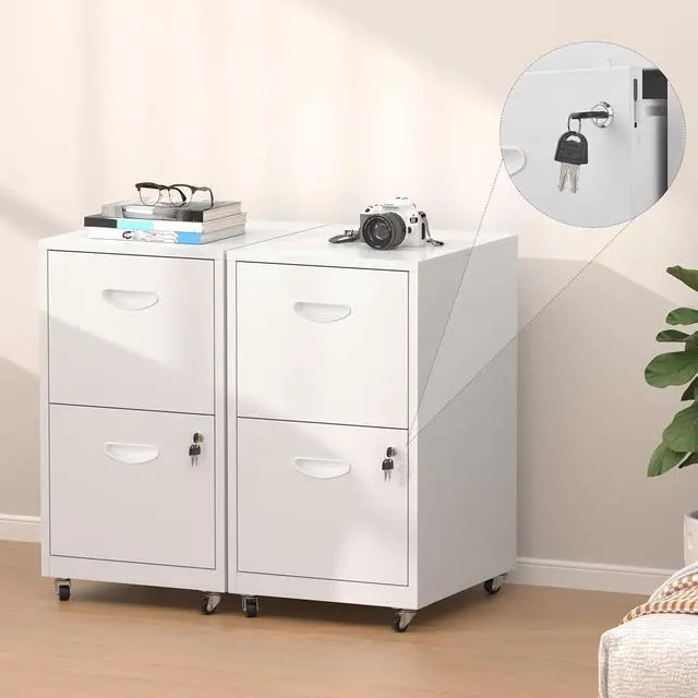 Alt view image 6 of 7 - 2 Drawer Rolling File Cabinet with Lock,Filing Cabinets for Home Office,Two Drawer File Cabinet, Mobile Under Desk Cabinets,Black Printer Stand with Wheels Fit Letter/A4,Assembly Required