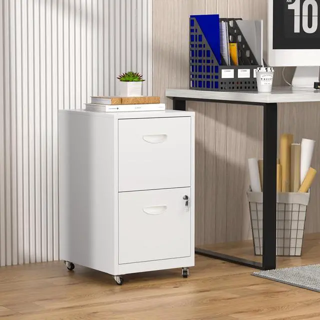 Alt view image 7 of 7 - 2 Drawer Rolling File Cabinet with Lock,Filing Cabinets for Home Office,Two Drawer File Cabinet, Mobile Under Desk Cabinets,Black Printer Stand with Wheels Fit Letter/A4,Assembly Required