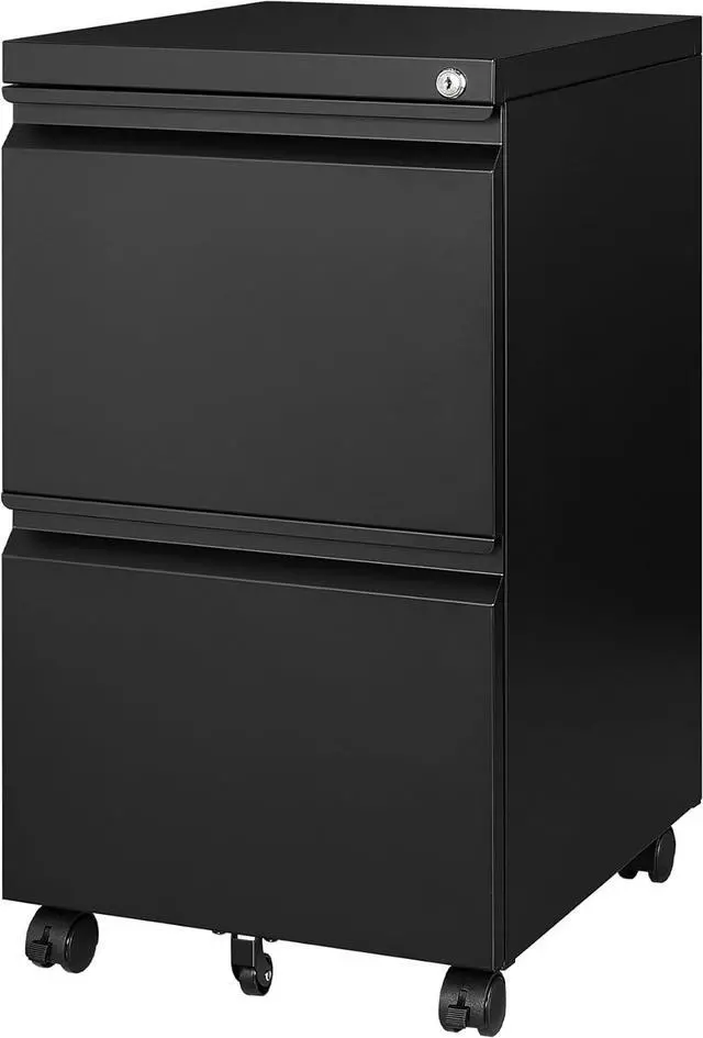 Main image of Mobile File Cabinet with Lock - 2 Drawer, Small Rolling Cabinet for Home Office, Legal/Letter/A4 (Black)