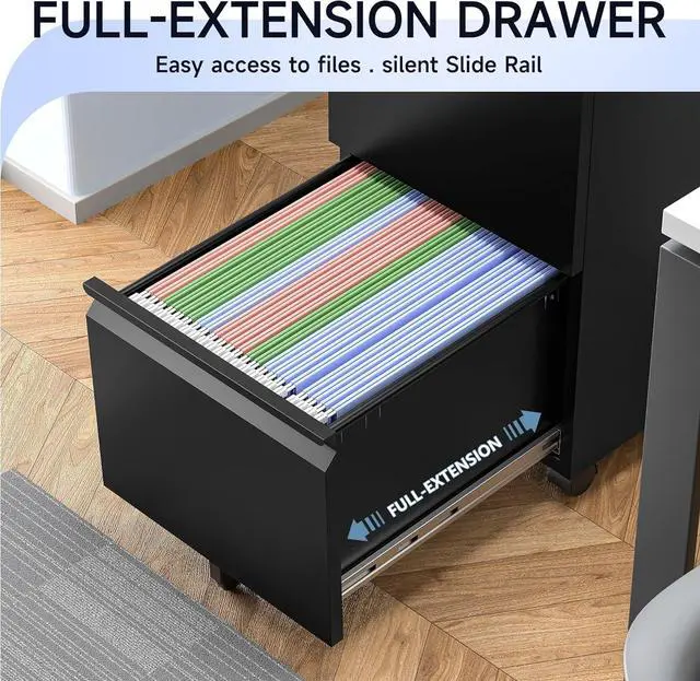 Alt view image 4 of 7 - Mobile File Cabinet with Lock - 2 Drawer, Small Rolling Cabinet for Home Office, Legal/Letter/A4 (Black)