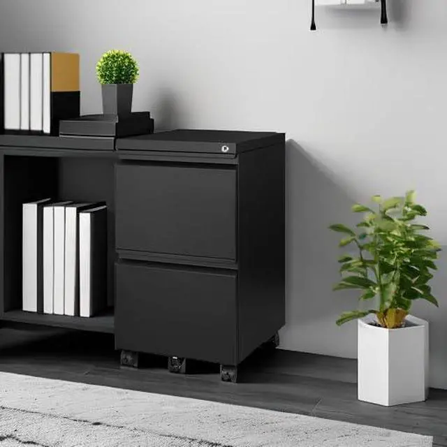 Alt view image 5 of 7 - Mobile File Cabinet with Lock - 2 Drawer, Small Rolling Cabinet for Home Office, Legal/Letter/A4 (Black)