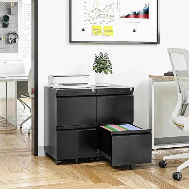 Alt view image 7 of 7 - Mobile File Cabinet with Lock - 2 Drawer, Small Rolling Cabinet for Home Office, Legal/Letter/A4 (Black)