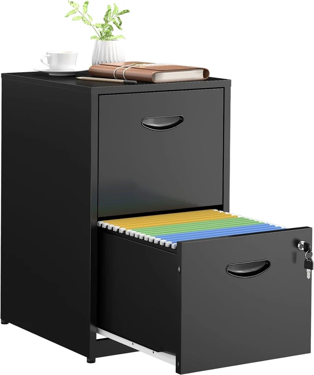 Main image of 2 Drawer Metal Office File Cabinet with Lock, Black