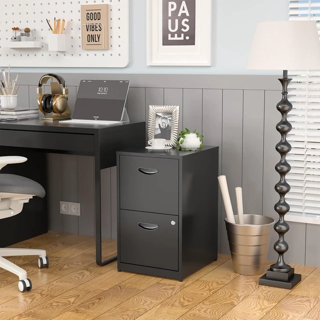 Alt view image 2 of 7 - 2 Drawer Metal Office File Cabinet with Lock, Black