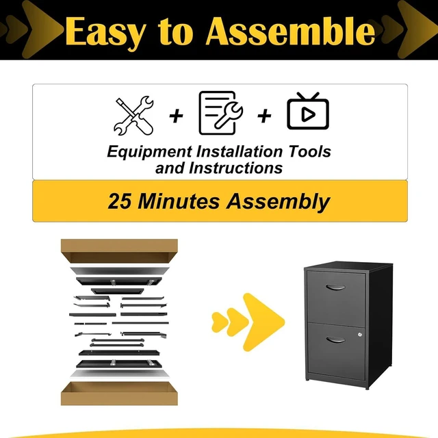 Alt view image 6 of 7 - 2 Drawer Metal Office File Cabinet with Lock, Black